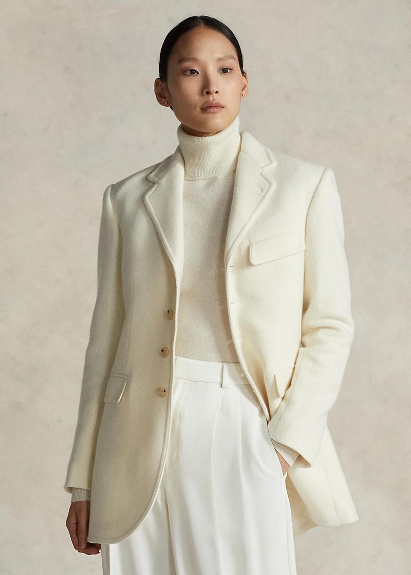 ポロ ラルフ ローレン ブレザー レディース 白 ウール-blend Herringbone -jacket NVJMW6805